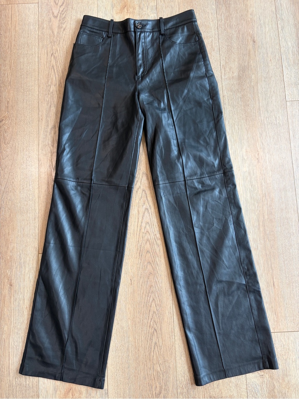 Mango MNG Black Faux Leather High Rise Wide Leg Pants Size 6